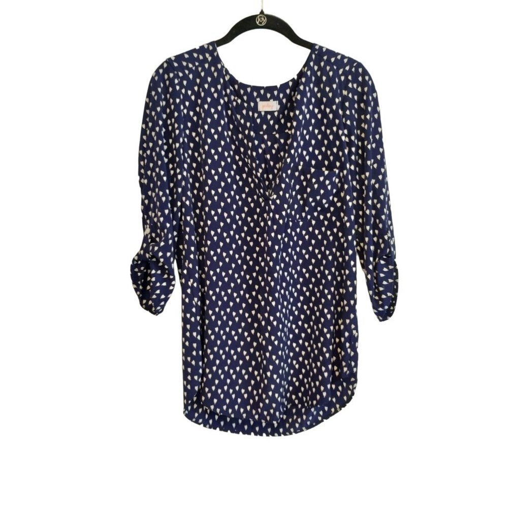 Pixley dark blue tulip print v-neck blouse